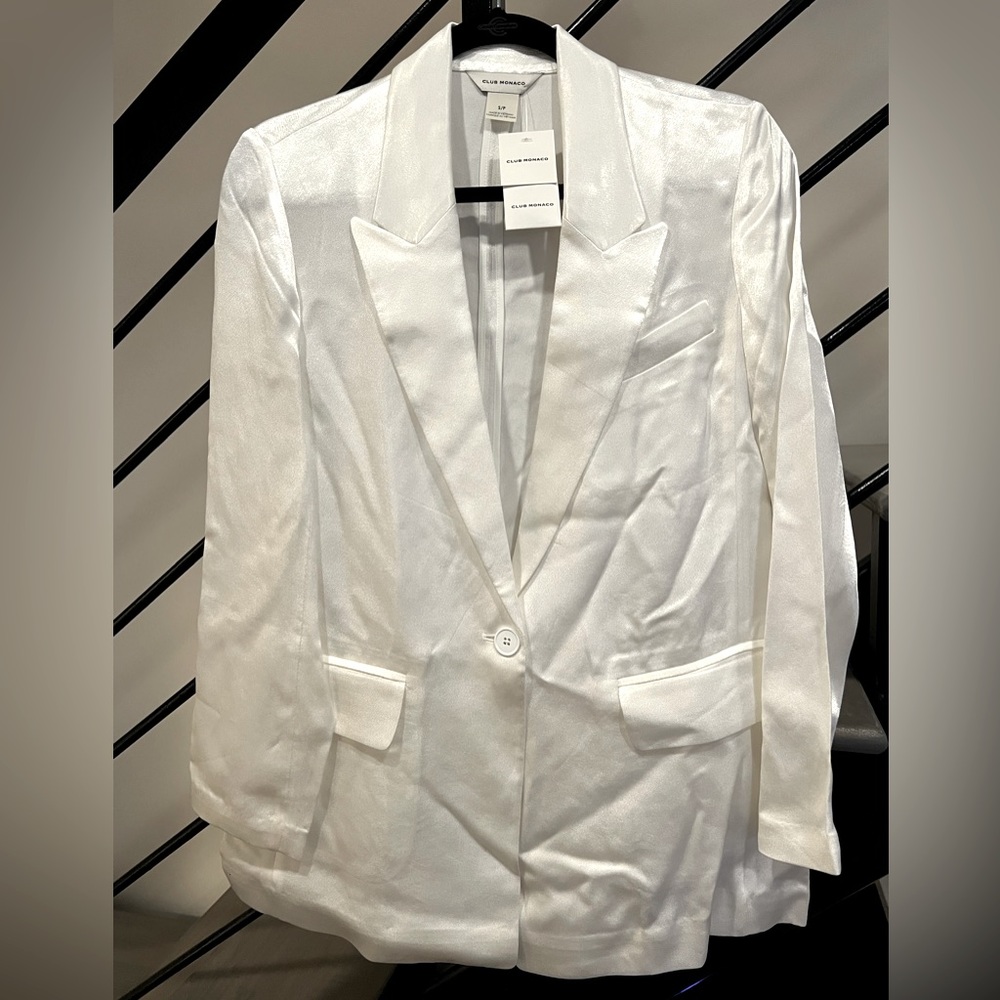 NWT Club Monaco Blanc De Blanc Satin blazer
